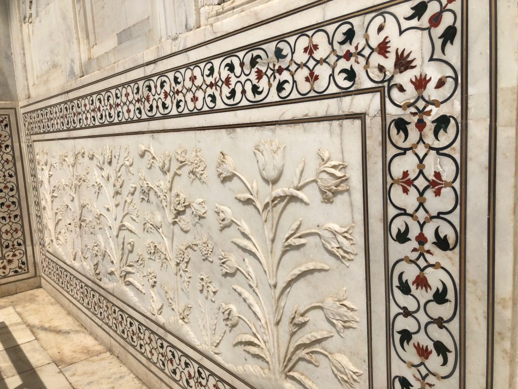 Beautiful marble sculptures can be seen throughout the Taj Mahal